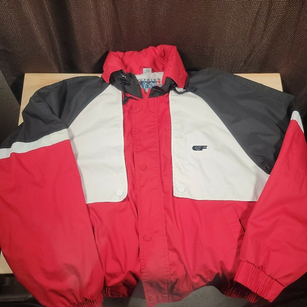 Vtg GF  Dual Fleece / Windbreaker Jacket Black Red White Men's XL Turning Point